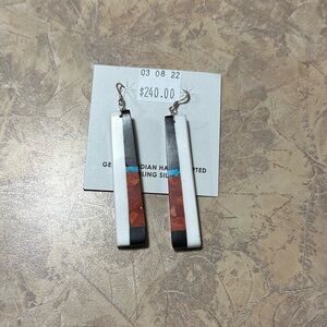 Genuine Handmade Native American Sterling Silver, Turq/Jet/Spiny Oyster Earrings